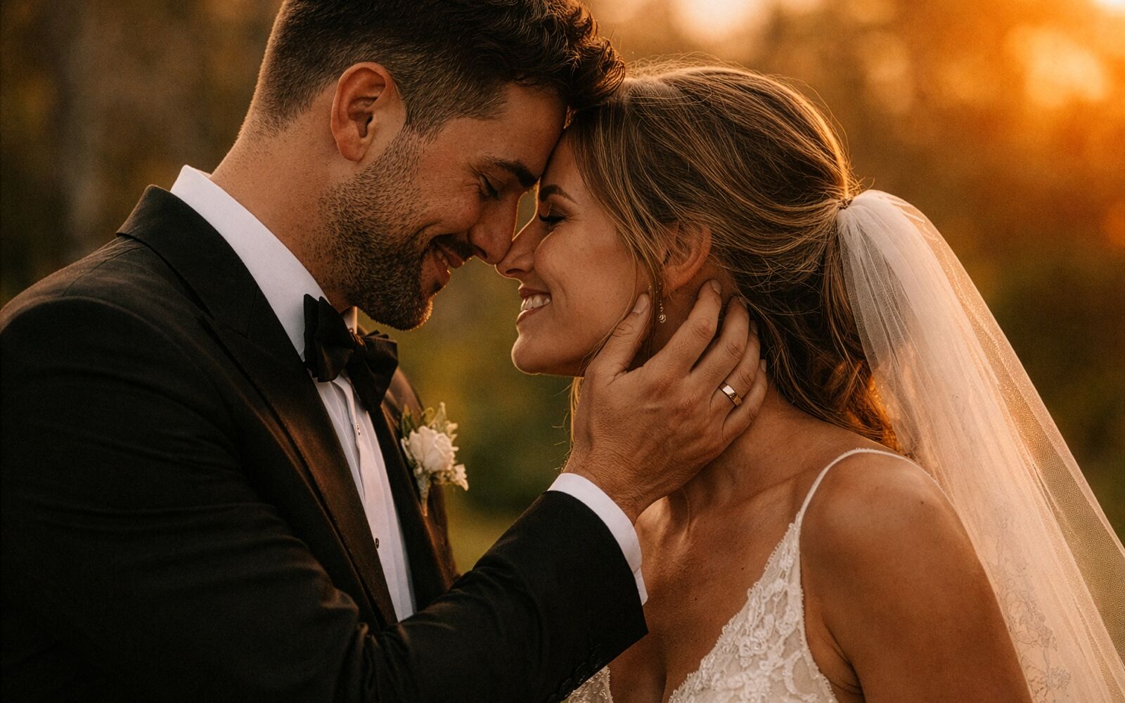 Wedding couple edited with warm cinematic color